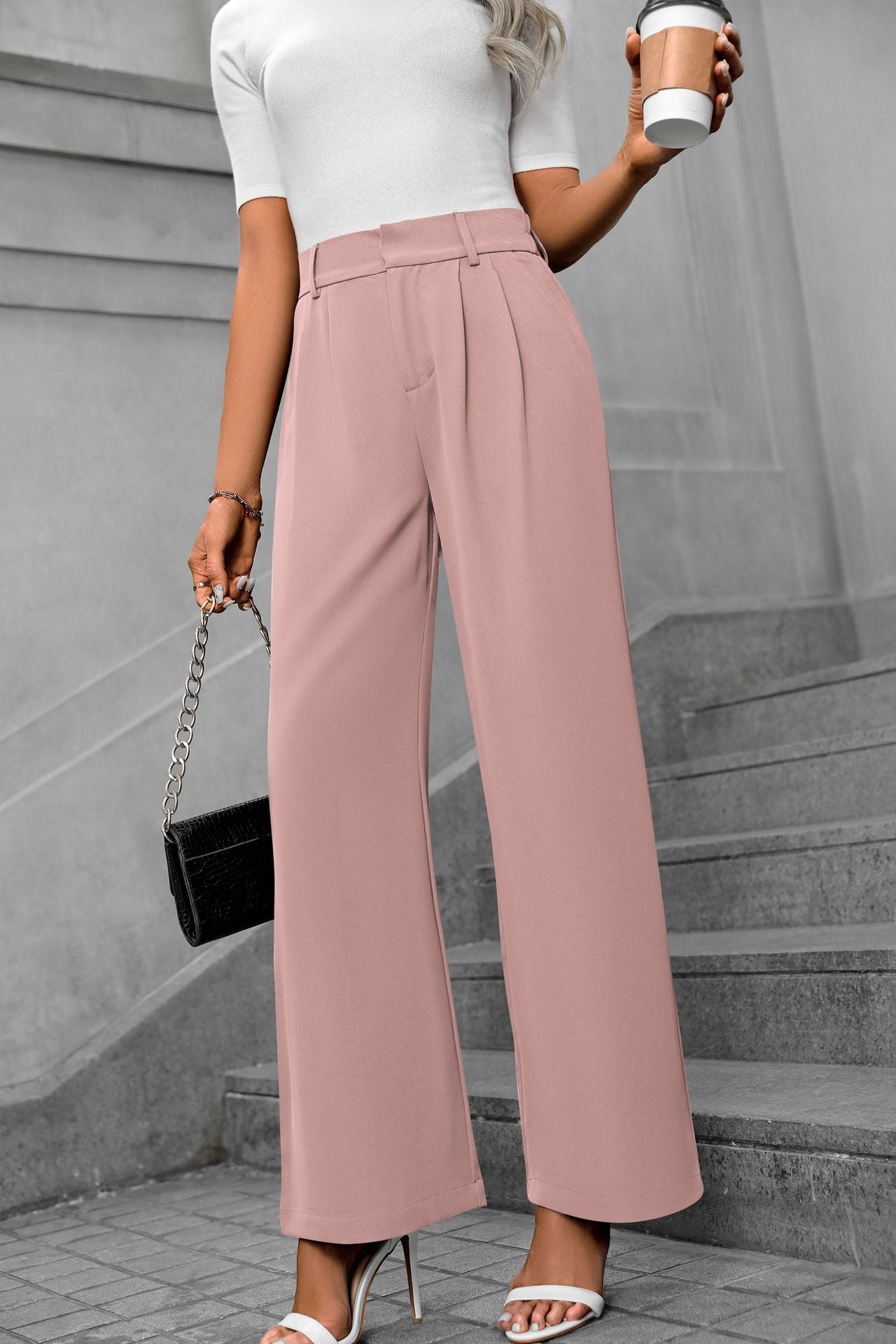 Solid color straight leg pants-D117