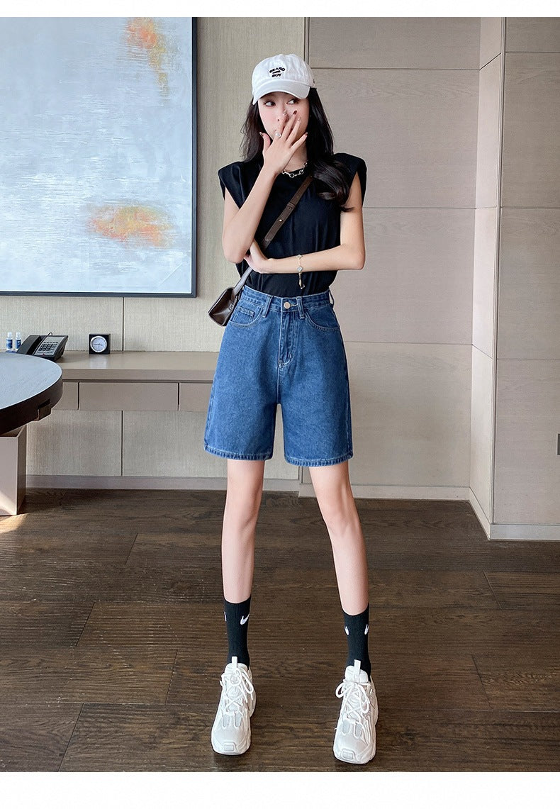 High-rise denim shorts-D813
