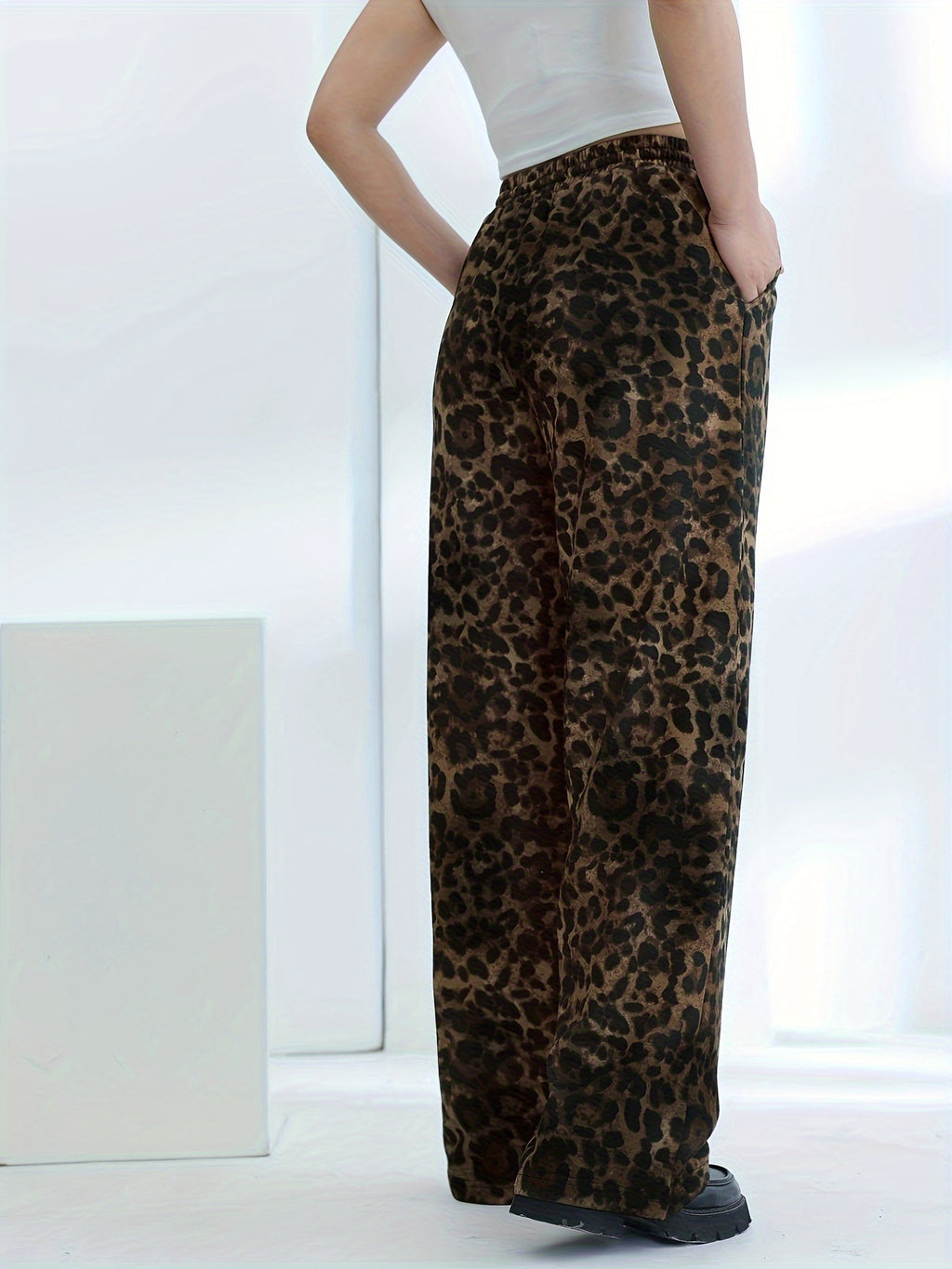 Vintage leopard print hip-hop jeans-D413