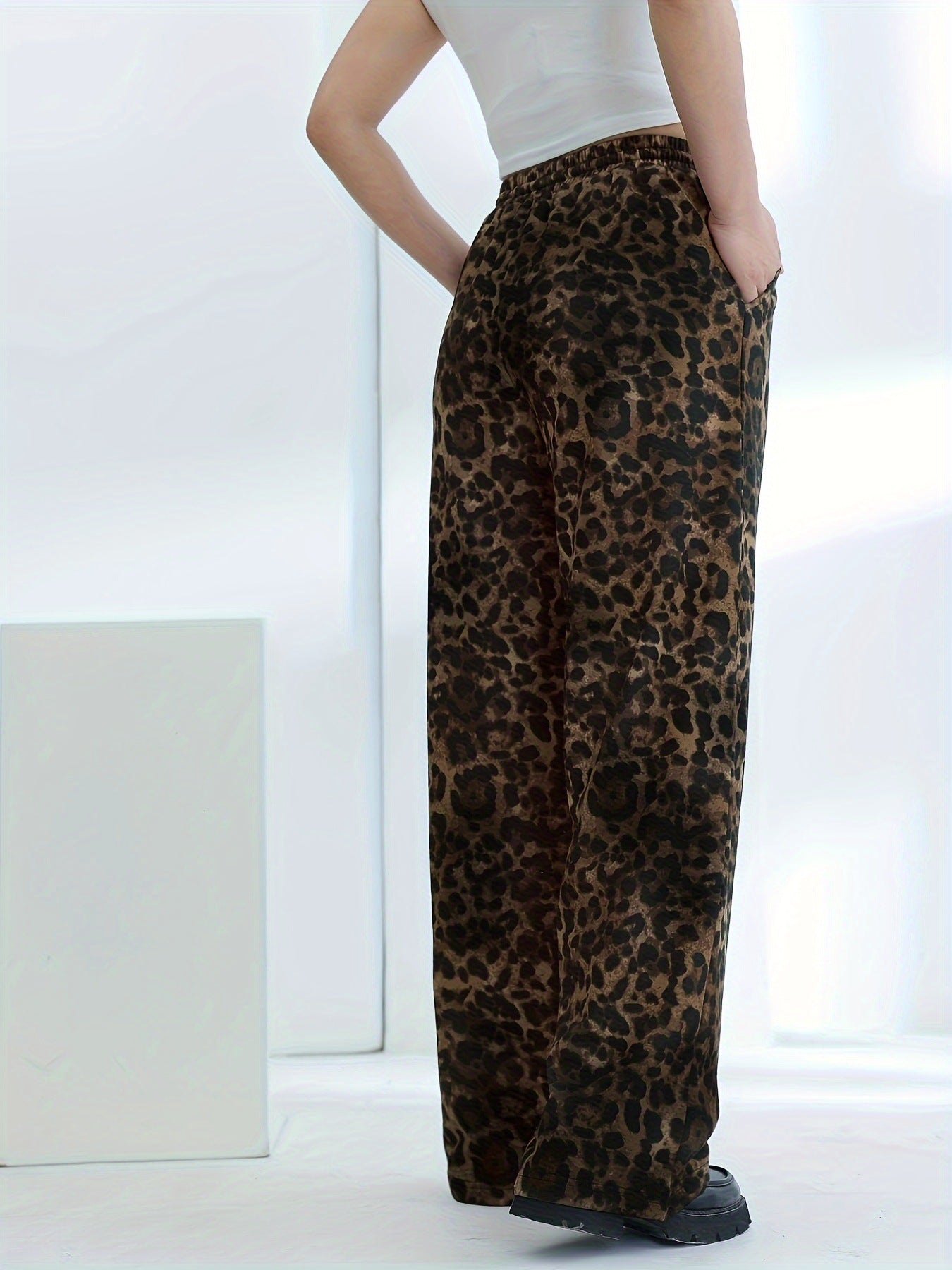 Vintage leopard print hip-hop jeans-D413