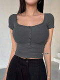Sexy U-neck knitted TEE-D449