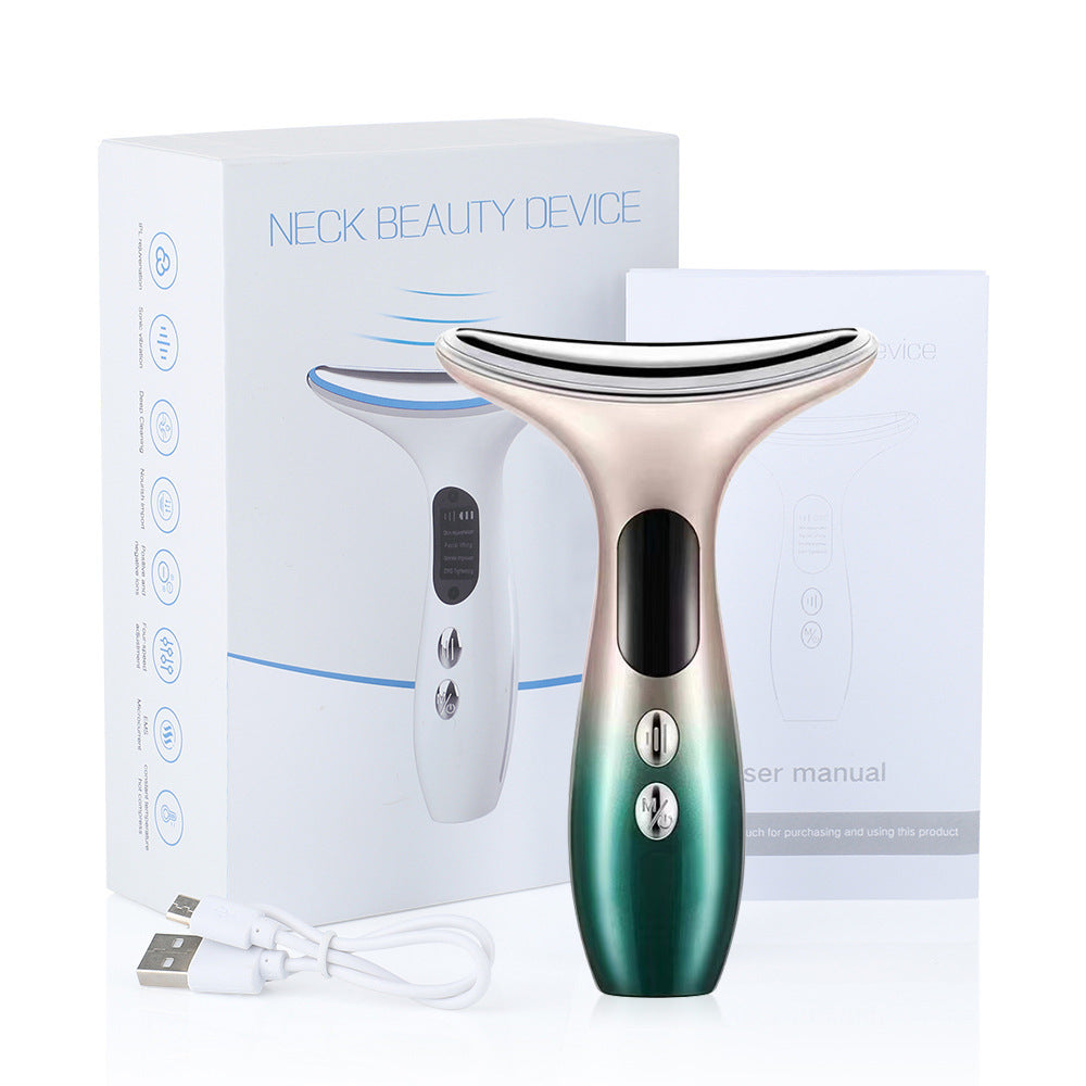 EMS Microcurrent Light Therapy Multifunctional Facial and Neck Massager with Heat and Vibration for a V-Shape Face, Portable Home Skincare Device
