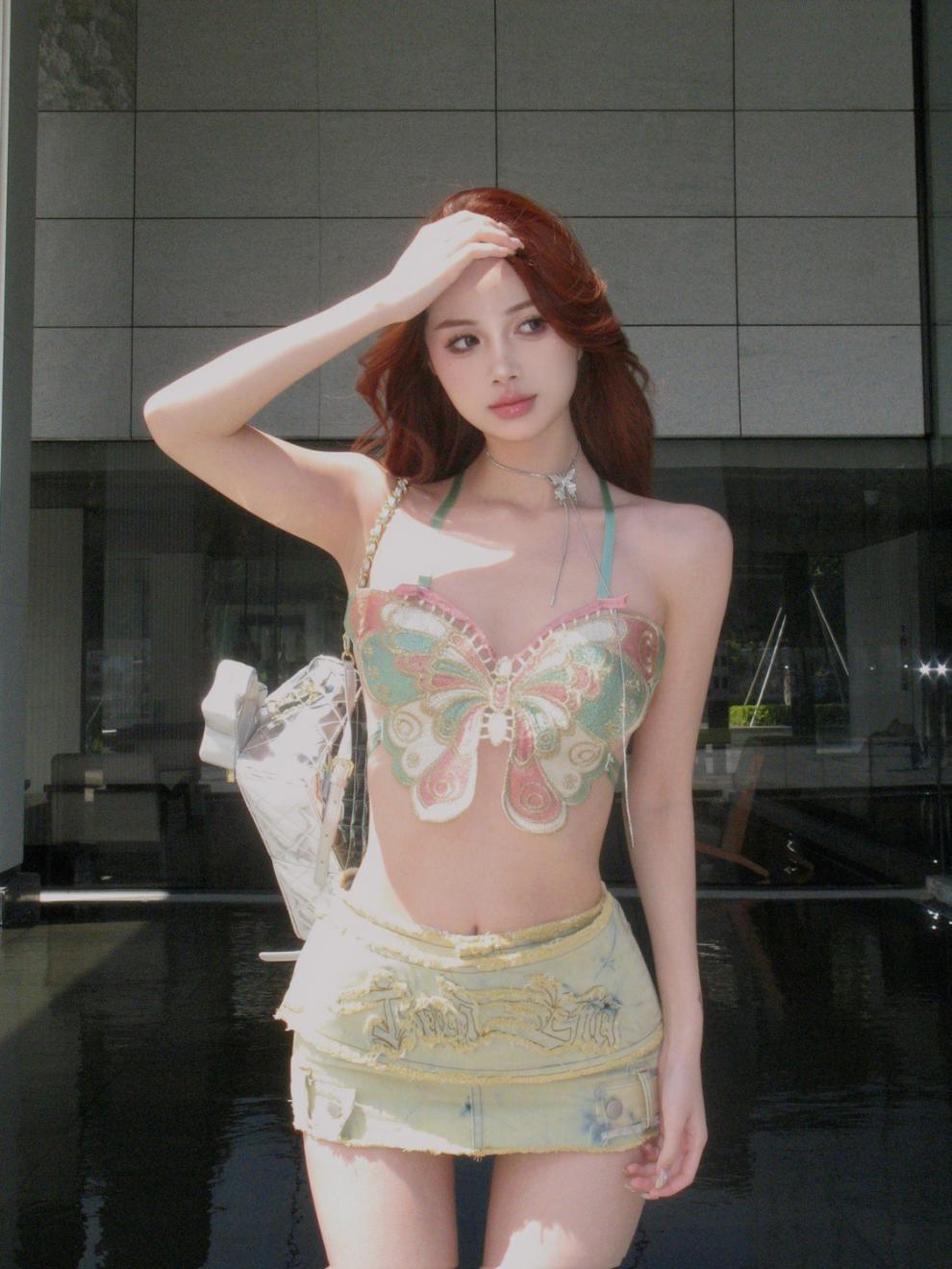 Butterfly embroidery sexy -D386
