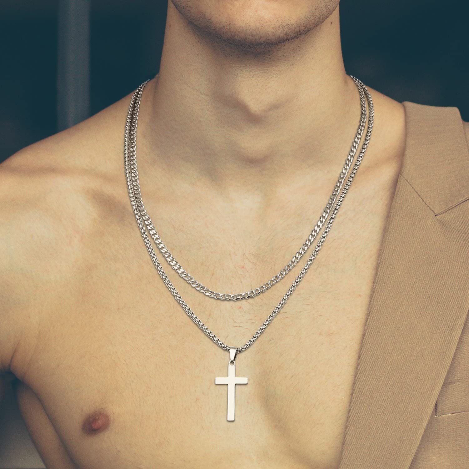 Chain-D697 de plata de doble cruz | Inspanda