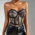 Black lace contrast top-D58