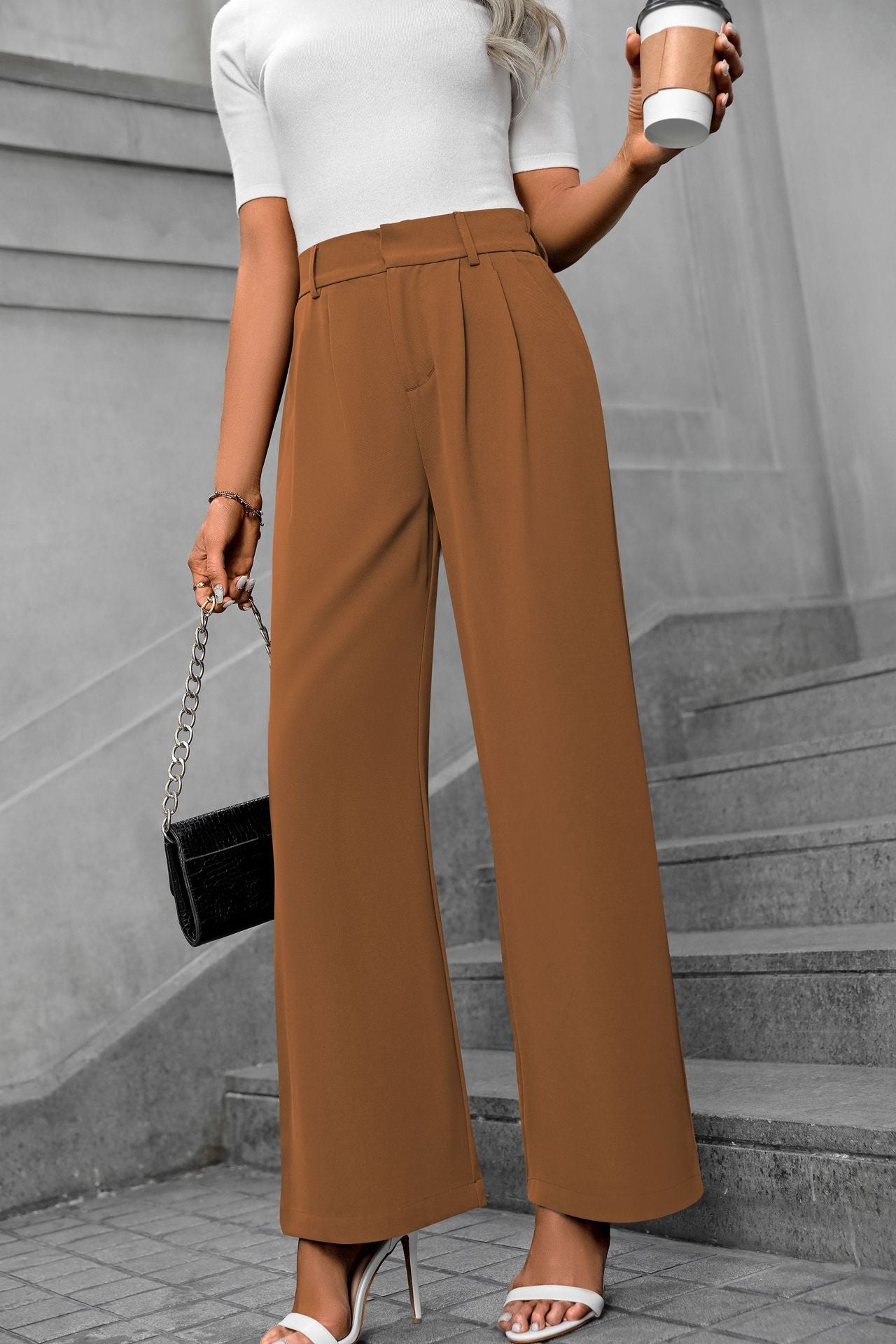Solid color straight leg pants-D117