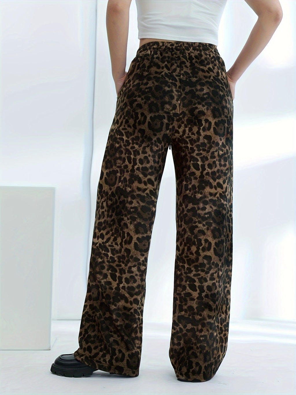 Vintage leopard print hip-hop jeans-D413