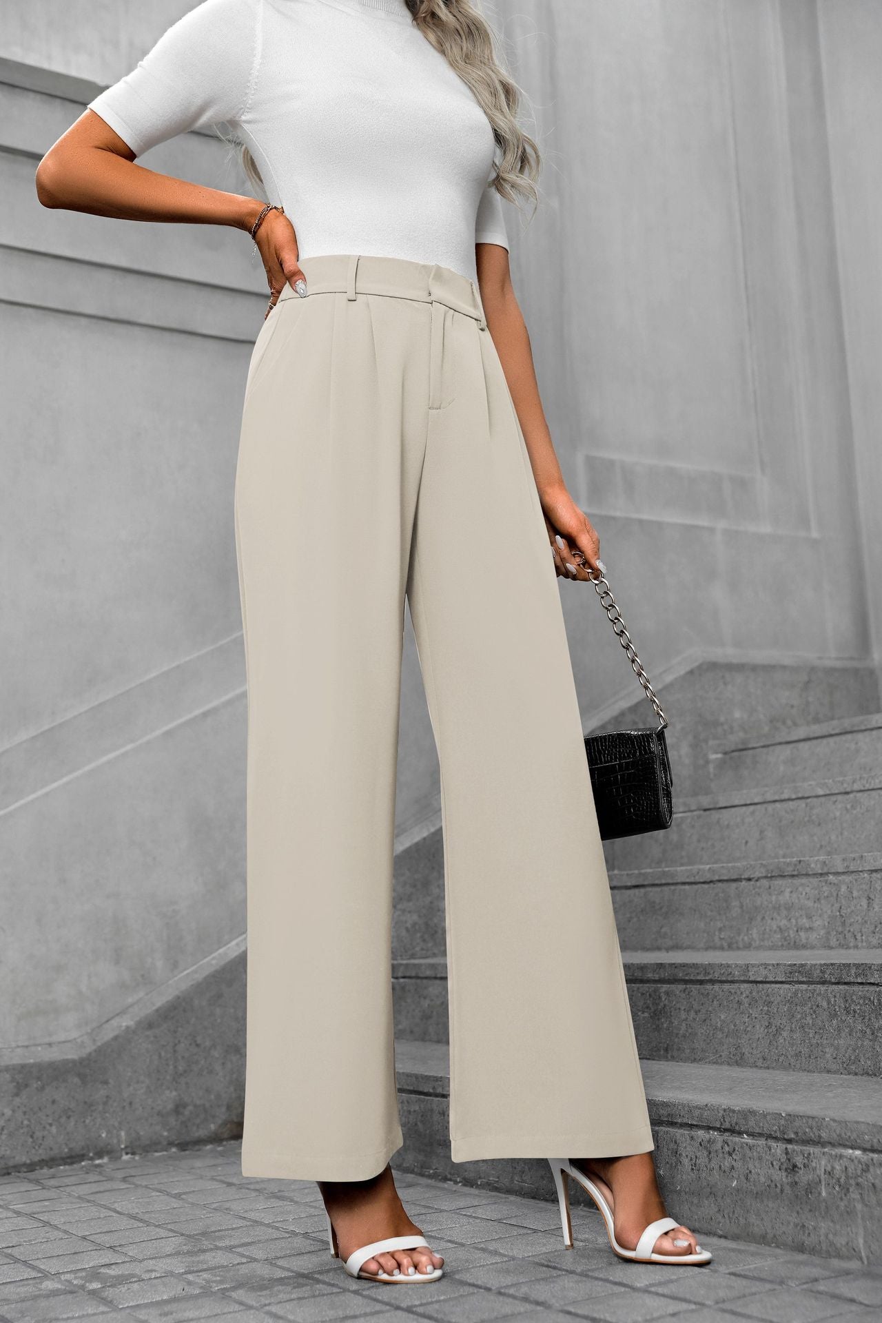 Solid color straight leg pants-D117