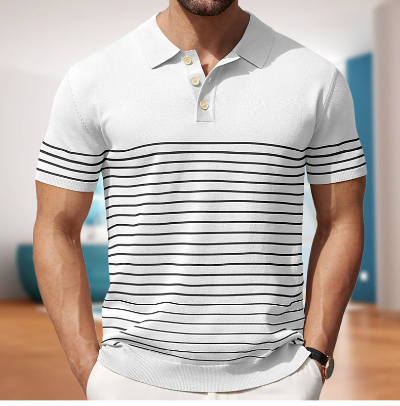 Business stripe fitted polo-D203
