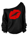 Red lips pattern sweatshirt-D782