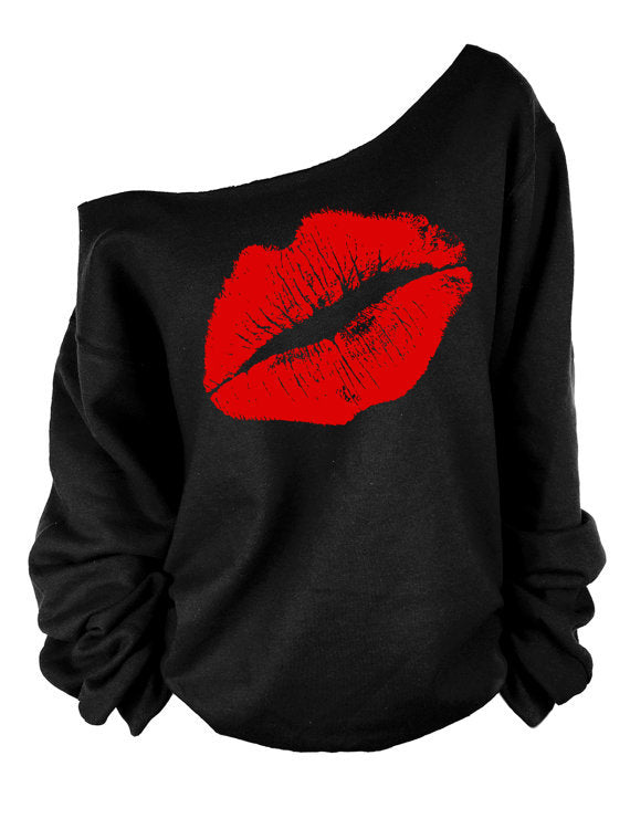 Red lips pattern sweatshirt-D782