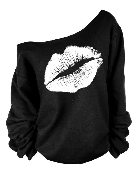 Red lips pattern sweatshirt-D782