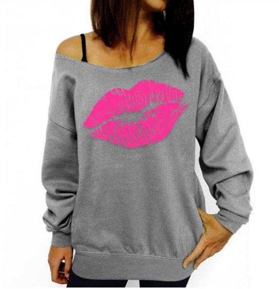 Red lips pattern sweatshirt-D782