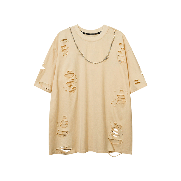 Ripped solid color short sleeves-D461