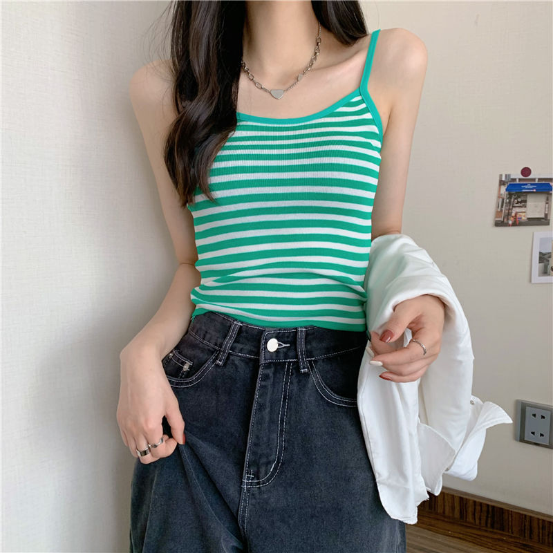 Striped camisole knitted vest-D755