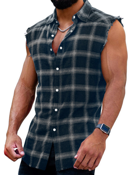 Sleeveless plaid shirt-D685