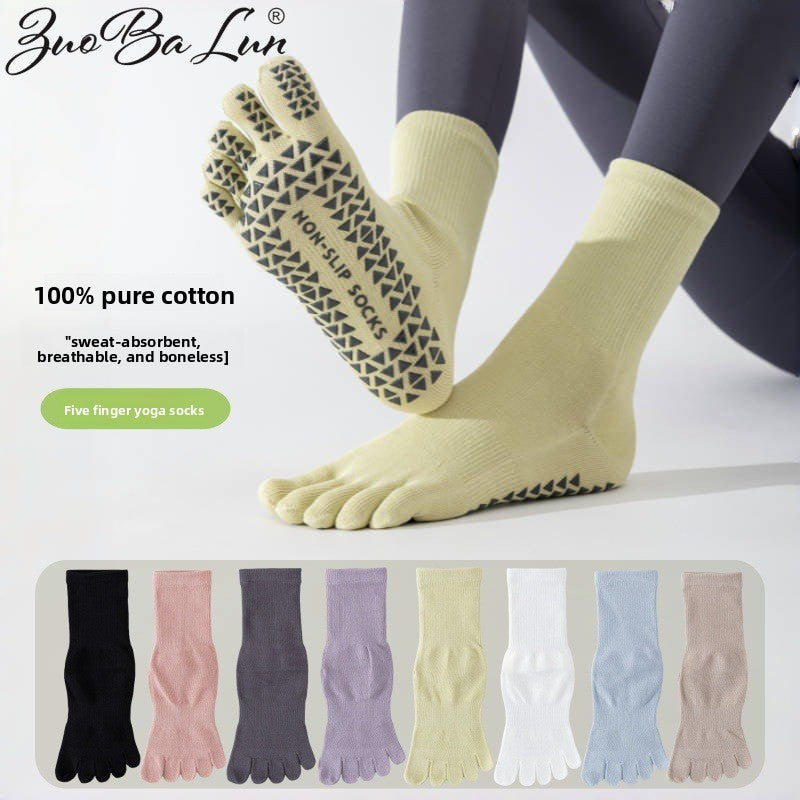 Yoga socks professional non-slip mid-barrel sports five-finger socks floor Pilates autumn and winter split toe stockings
