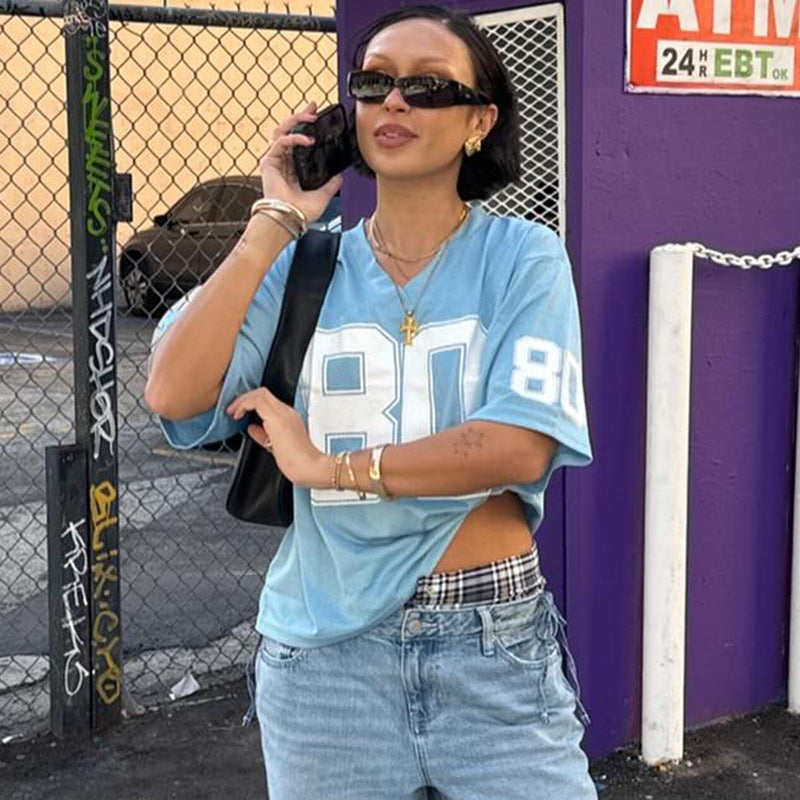 Digital Print V-Neck Top-D820