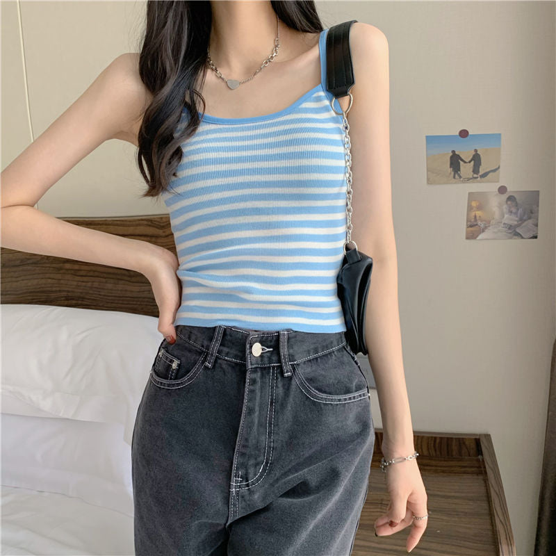 Striped camisole knitted vest-D755