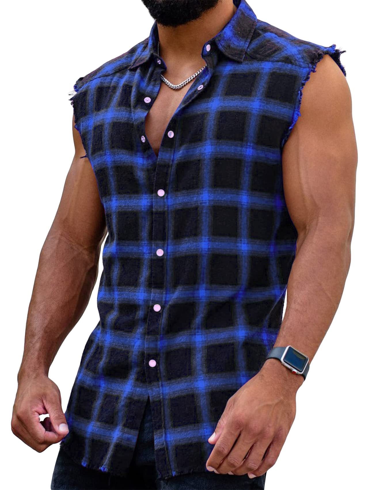 Sleeveless plaid shirt-D685