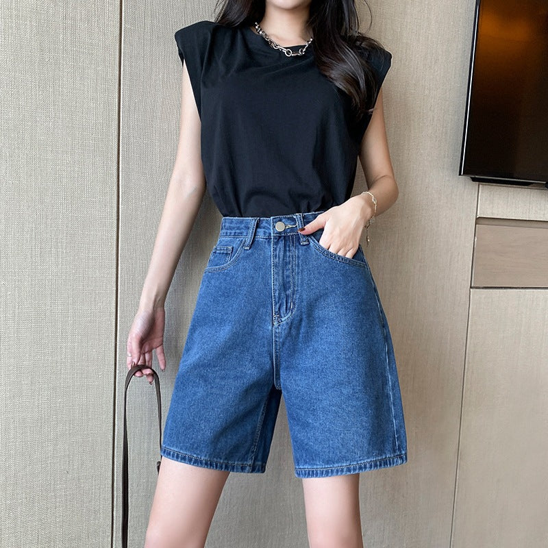 High-rise denim shorts-D813