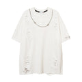 Ripped solid color short sleeves-D461