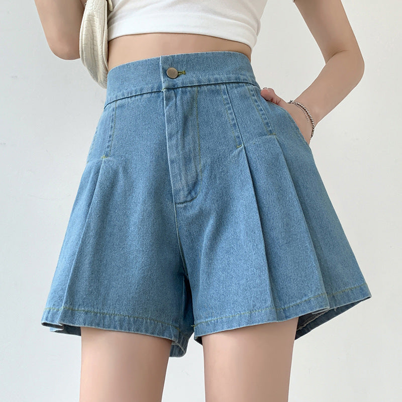 High-rise denim shorts-D816
