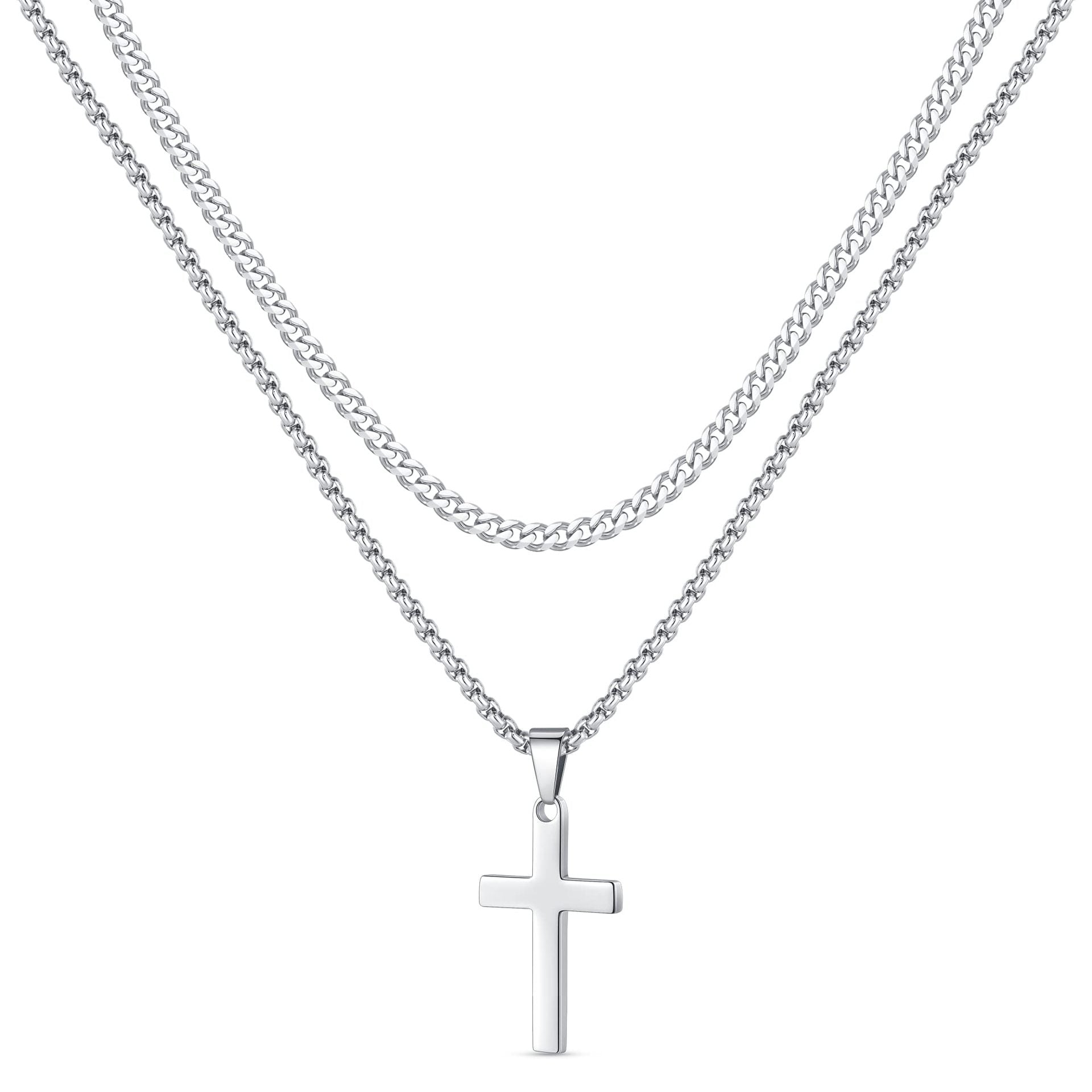 Chain-D697 de plata de doble cruz | Inspanda