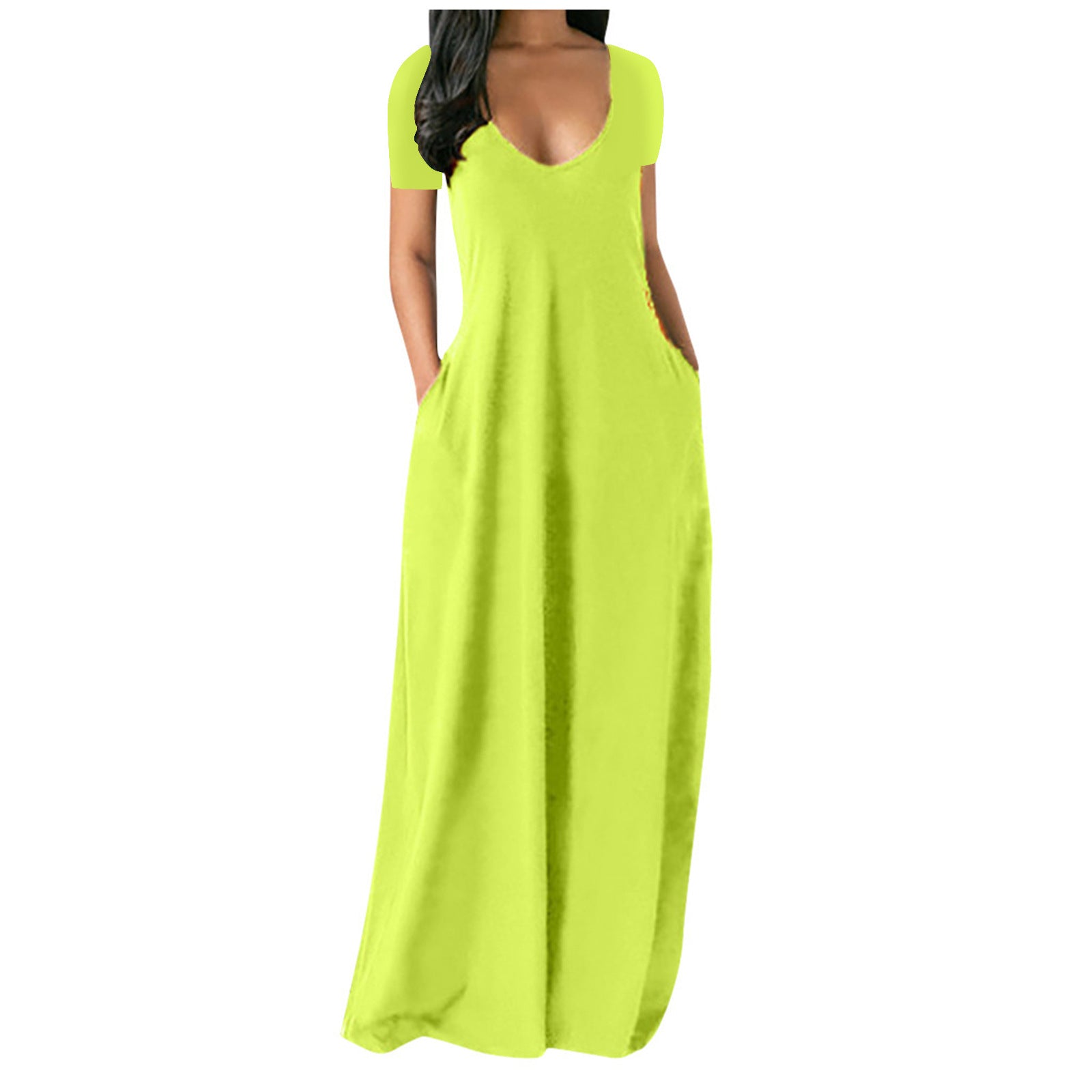 Solid color V-neck dress-D836
