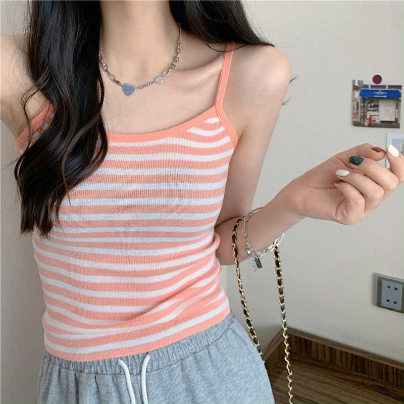 Striped camisole knitted vest-D755