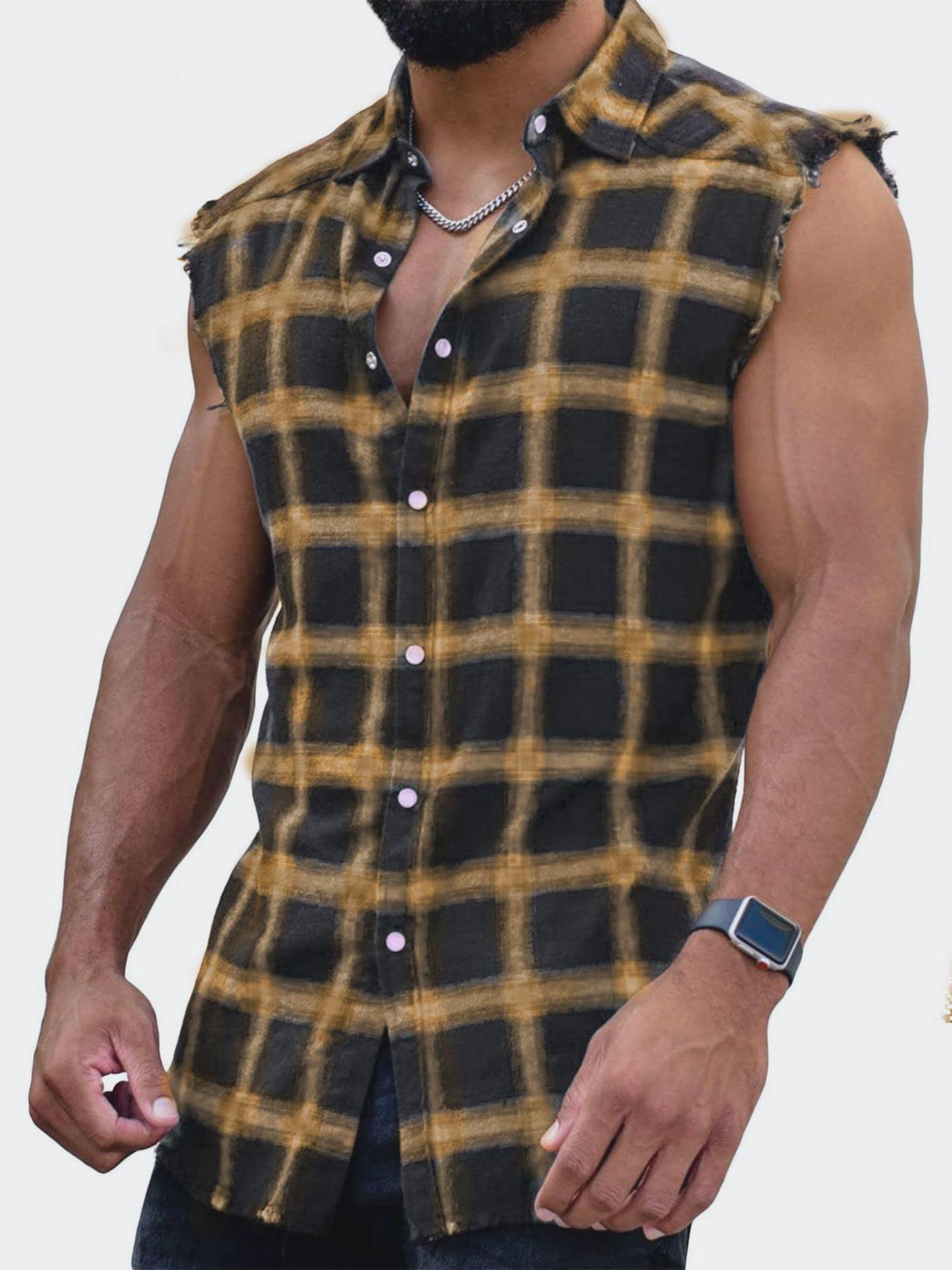 Sleeveless plaid shirt-D685