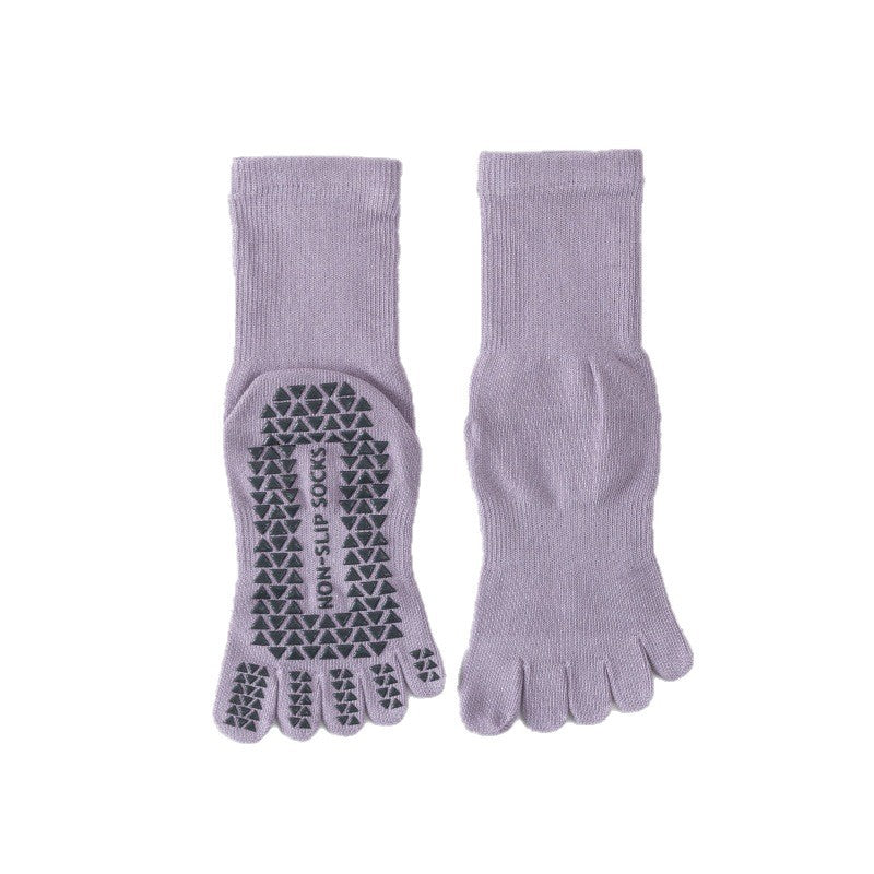 Yoga socks professional non-slip mid-barrel sports five-finger socks floor Pilates autumn and winter split toe stockings