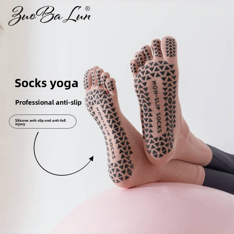 Yoga socks professional non-slip mid-barrel sports five-finger socks floor Pilates autumn and winter split toe stockings