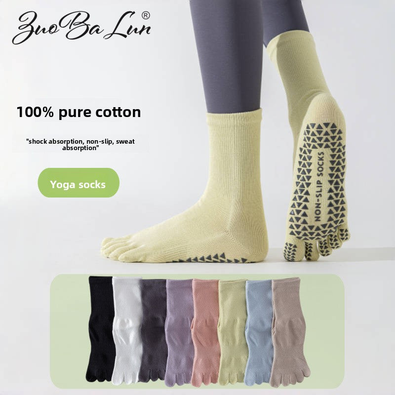 Yoga socks professional non-slip mid-barrel sports five-finger socks floor Pilates autumn and winter split toe stockings