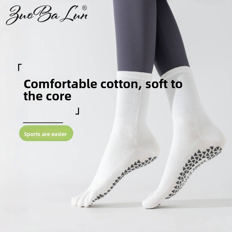 Yoga socks professional non-slip mid-barrel sports five-finger socks floor Pilates autumn and winter split toe stockings